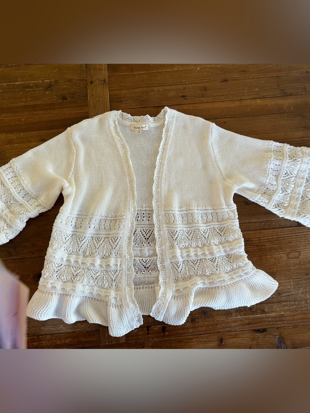 indigo soul Cream Knit Lace-Trim Cardigan